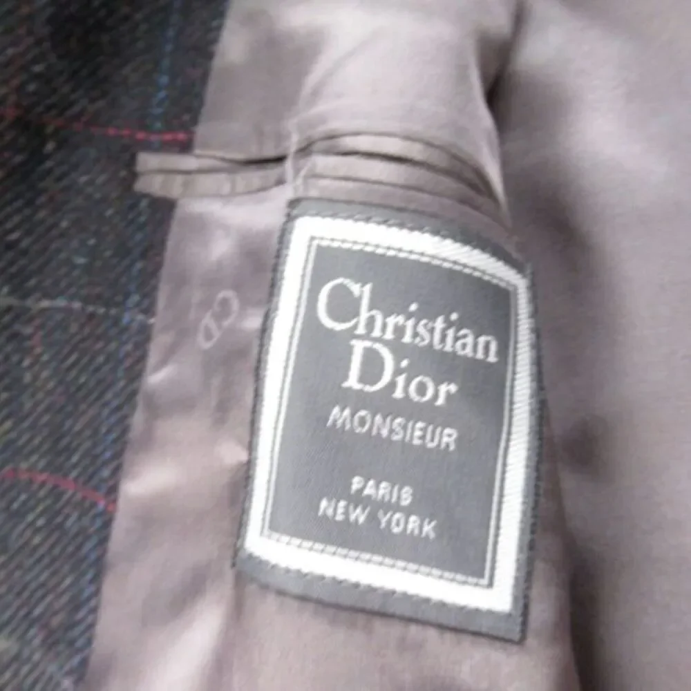 Christian Dior Wool Blazer Mens 42R Gray Check Sport Coat 2‎ Button Single Vent